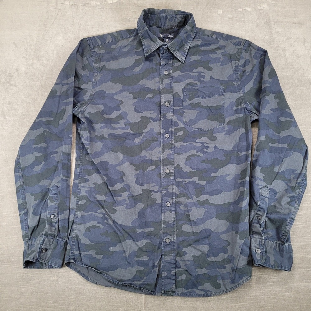 GAP Vintage Y2K Mens Long Sleeve Button Down Shirt Camouflage Blue Gray‎ Medium